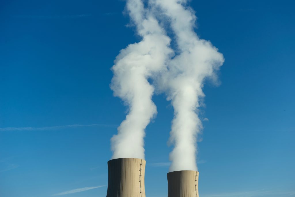 Nuclear Power Plant On Sky Background In Sunlight