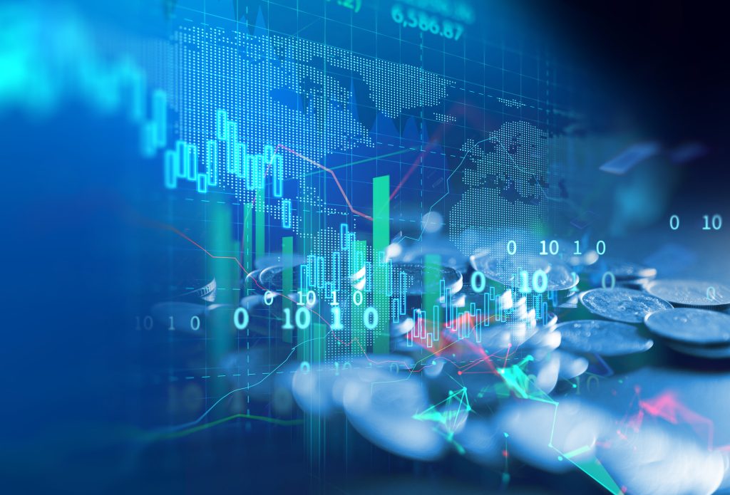 stock market chart data screen on technology background