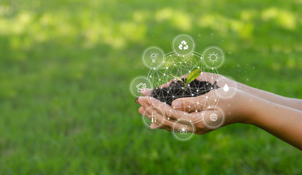 ESG icon concept circulating in hands for environment, society a